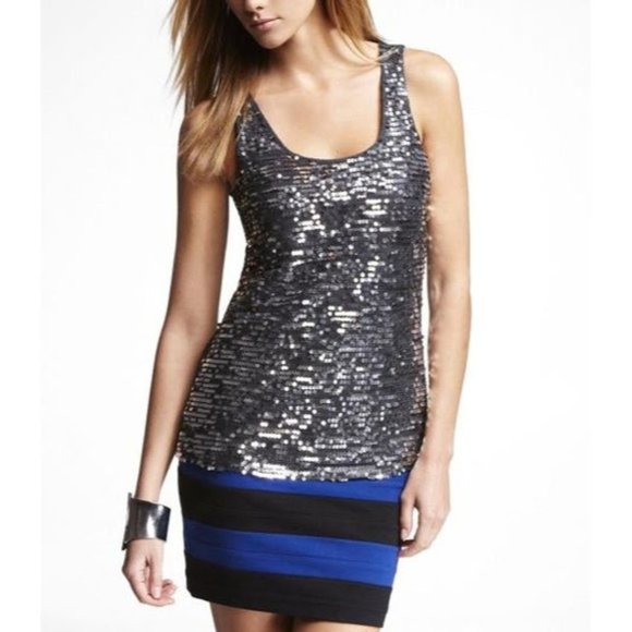 Express Bandage Bodycon Blue and Black Striped Party Skirt - Picture 3 of 11